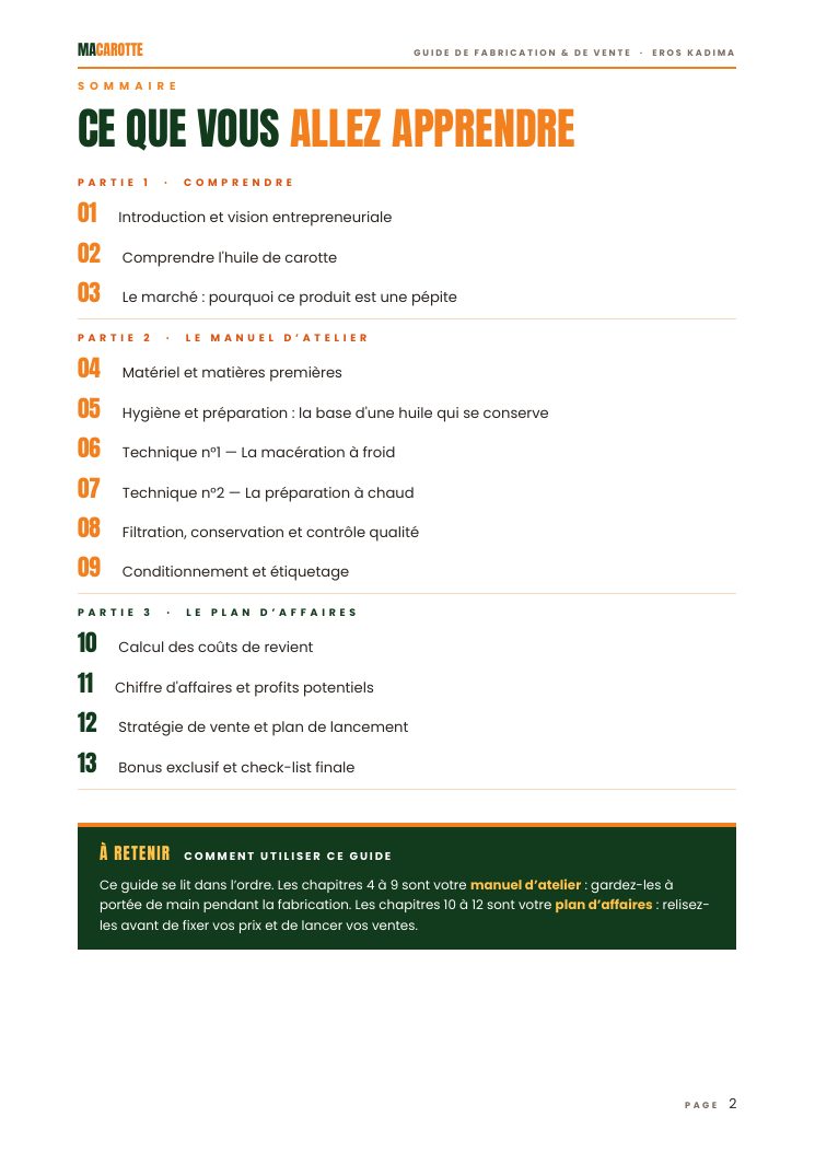 Page du sommaire du guide