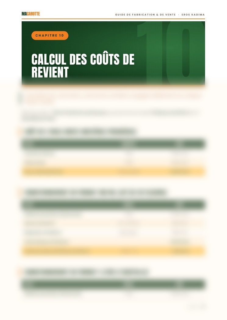 Aperçu flouté d'une page du chapitre 10 sur les coûts de revient